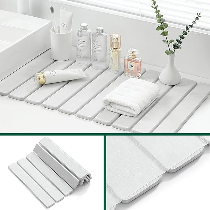 Stone Drying Mat for Kitchen Counter White 24×16 Collapsible Fast Drying Dish Mats Diatomaceous Earth Water Absorbing Mat for Dishes Bottles Cups