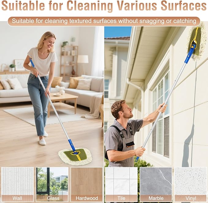 Commercial Dust Mop for Hardwood Floors Industrial Dry Mops with Replacement Wedge Cotton Mop Pads for Wall Cleaner Hardwood Tile Laminate VinylWalls HomeWarehouse Duster Green