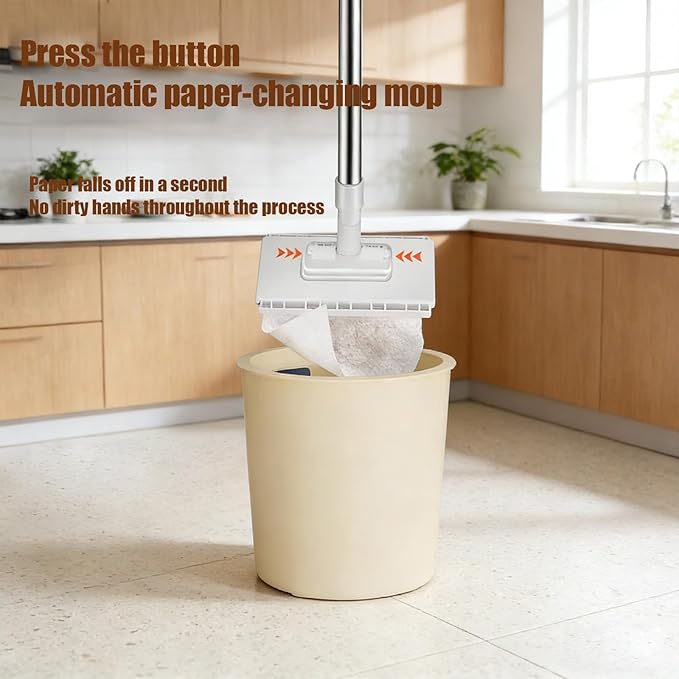 Zero Touch Mini Mop-Snap Grip Mini Mop360°Rotating Head Retractable Gap Dust Cleaner Flat Mops with Locking Head for Kitchen Bathroom Floor Wall (White 10 Cloths)
