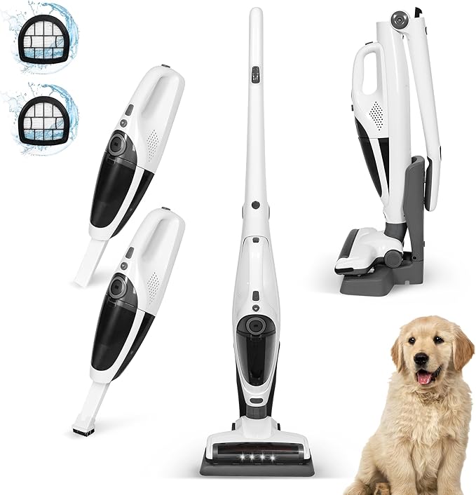 Intercleaner 2 in 1 Handheld &amp Stick Cordless Vacuum Cleaner 2-Speed Powerful Suction Lightweight with LED Bagless Stick Vac with Handheld for Hardwood Floor Carpet Car Pet Hair Ultra Quiet