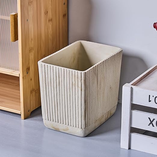 Ribbed Natural Travertine Striped Textures Small Bathroom Trash Can 2.5 Gallon(9 Liter) Resin Heavy Sturdy Kitchen Garbage CanLiving Room Bedroom Trash Can Decorative Wastebasket for Home Office