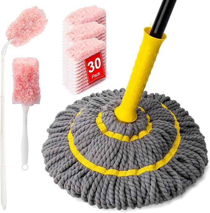 Twist Mop Gray &amp 30Pcs 360° Duster Kit Pink