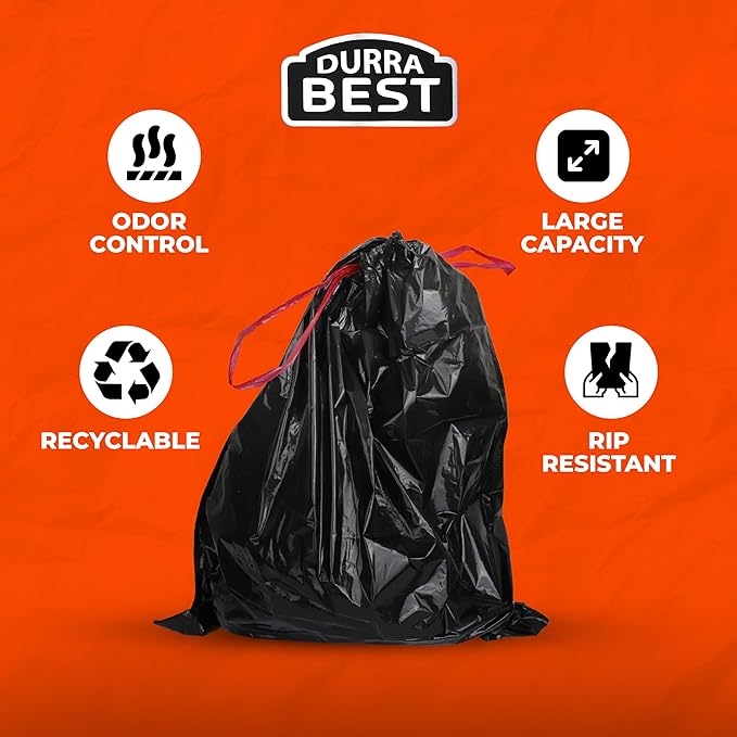 Heavy-Duty Trash Bags – 30 Gallon | 90 Bags - Black Ultra Thick Drawstring Garbage Bags – Leak-Resistant for Home &amp Commercial Use - Big Trash Bags