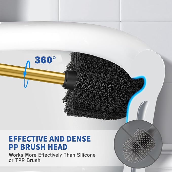 Toilet Brush and Holder 2 Pack Toilet Brush Stainless Steel Toilet Bowl Brush for Bathroom Toilet-Ergonomic ElegantDurable (Gold)