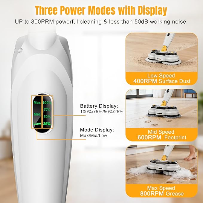 Cordless Electric Mop for Dewalt 20V Battery (NO Battery) 2 in 1 Automatic Spin Mop &amp Electric Floor Scrubber Machine with LED Light &amp Water Spray 800 RPM Rotating Electric Mops for Floor Cl