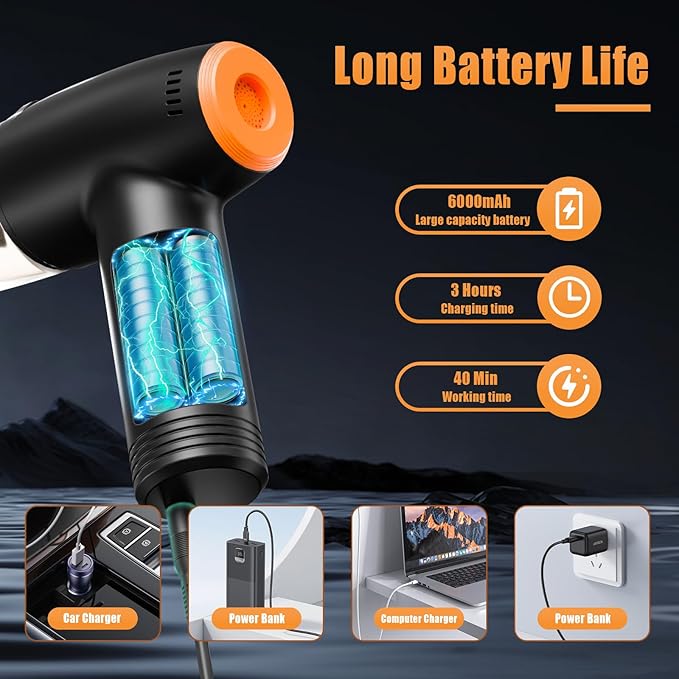 Handheld Car Vacuum Cleaner Cordless 9000Pa Vacuum and Air Duster Mini Car Vacuum Portable Cordless with 6000mAh Battery 3 Filters Storage Bag - Ideal for Home Office