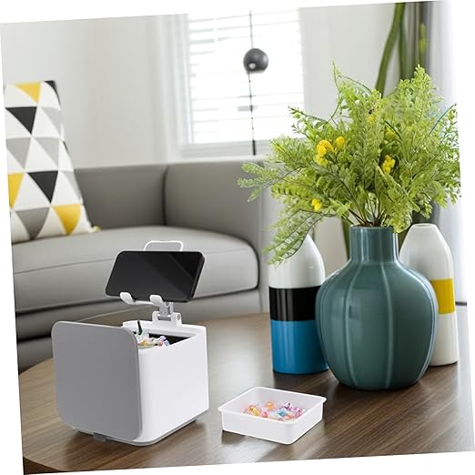 NUOBESTY Portable Mini Wastebasket with Phone Tablet Stand Desktop Garbage Bin for Home Office Travel and Rooms