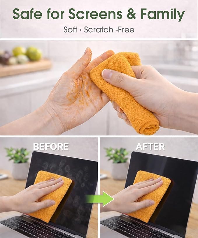 Microfiber Cleaning Cloth Roll–100 Pack Tear Away Microfiber Towels Reusable Washable Scratch-Free Kitchen Towels for Car Home Kitchen Glass Dishes(Tangerine Yellow)