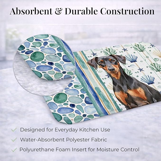 Caroline's Treasures German Pinscher Coastal Sea Glass Dish Drying Mat Absorbent Dish Drying Mat Pad for Kitchen Counter Dish Drainer Mat for Countertop 14 x 21 Multicolor