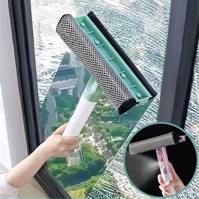 Window Wiper Glass Cleaner for Bathroom Glass Cleaning Brush with Spray WindowHousehold Cleaning Tools ﻿(Gray)