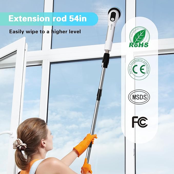 LICHIFIT Electric Spin Scrubber Waterproof Cordless Shower Cleaning Brush with Replaceable Brush Heads and Adjustable Extension Handle 2 Speeds for Bathtub Kitchen Wall Cleaning
