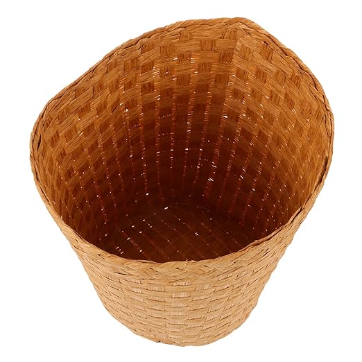 Luxshiny Bamboo Rattan Trash Can Storage Basket Desk Waste Basket for Bedroom Bathroom