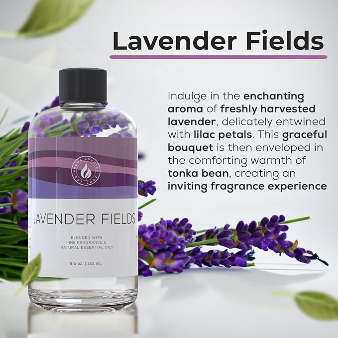 Aroma Country Lavender Fields Diffuser Oil - Luxury Essential Oils for Diffuser Refill &amp Air Freshener Room Spray - Long-Lasting &amp Natural Home Fragrance Scented Oil for Diffusers (8.5 Fl. oz
