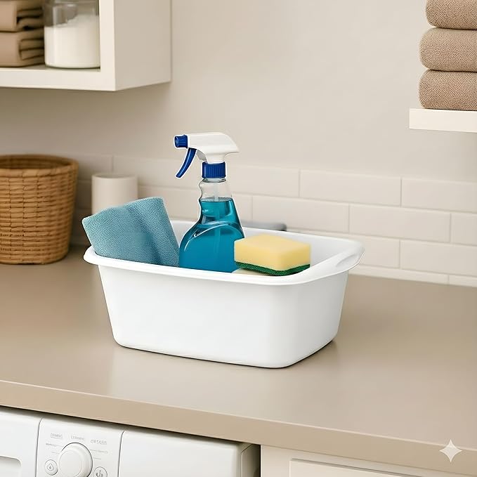 Tribello 2-Pack Dish Pans for Kitchen Sink Plastic Tub Dishpan Wash Basin and Foot Bath for Soaking Feet Wash Bucket for Washing and Storage Cleaning Supplies - 12 Quarts - Heavy Duty - (White)