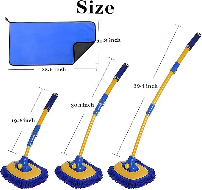 Car Wash Brush with Long Handle Microfiber Towels Car Wash Kit Cleaning Supplies Car Wash Mop Mitt with 2 Replacement Head  Extension Pole Car Brush Cleaning Kit for Cars Trucks(Blue)