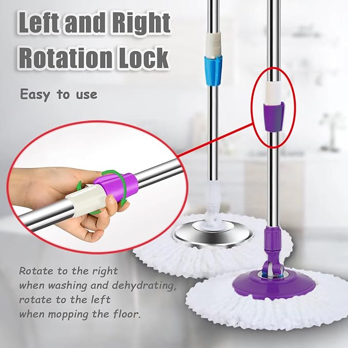 Spin Mop Replacement Mop Handle 49-inch 360 Degrees Rotating Telescopic Replacement Mop Stick with Stainless Steel Disc for Spin Mop Bucket Cleaning System (Stainless Steel Disc Red)