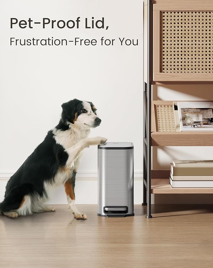 Cesun Small Bathroom Trash Can with Lid Soft Close Step Pedal 5 Liter / 1.3 Gallon Stainless Steel Garbage Can with Removable Inner Bucket Waste Basket for Bathroom Bedroom (Silver)