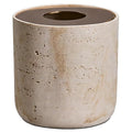 Natural Travertine Textures Mini Trash Can with Rose Gold Stainless Steel Lid Mini Countertop Trash Can for Bathroom Kitchen Desk or Table top Mini Garbage Can Resin Tiny Waste Basket for Vanity