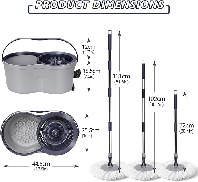 Masthome 36 Commercial Mop with 3 Microfiber Pads &amp Spin Mop and Bucket Set with 3 Mop Pads for Floor Cleaning - Home &amp Office Suitable
