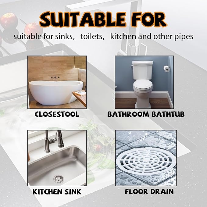 Drain Cleaner for Kitchen Toilet and Sink - Dissolves Grease Unclogs Pipes and Eliminates Odors Instantly(2PCS)