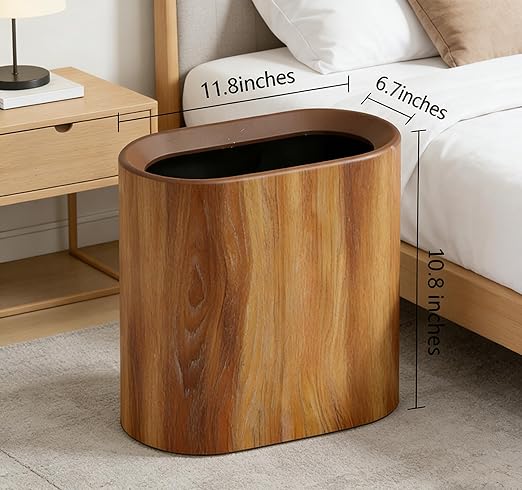 Trash Can for Bathroom 3.7 Gal Plastic Marble Wood Pattern Small Office Garbage Can for Bedroom Kitchen Slim Trash Bin Waste Basket Decorative Modern Trashcans (Plastic Wood Pattern)