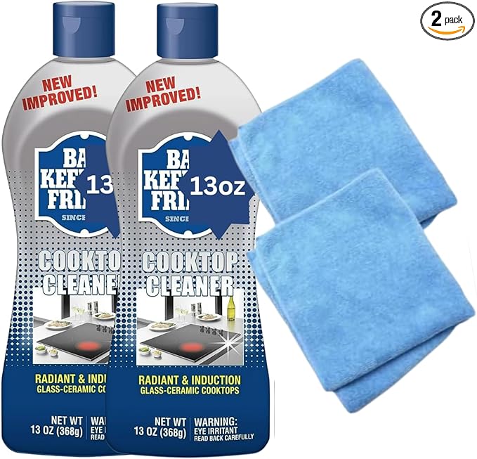 Bundle of 2 pack Bar-Keeperr’s-Friend Cooktop Cleaner 13 oz + 2x 14x14 Microfiber Cloth