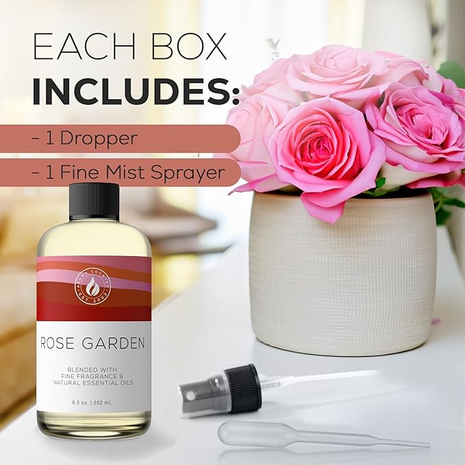 Aroma Country Rose Garden Diffuser Oil - Luxury Essential Oils for Diffuser Refill &amp Air Freshener Room Spray - Long-Lasting &amp Natural Home Fragrance Scented Oil for Diffusers (8.5 Fl. oz)
