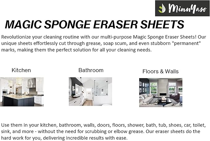 100 Pack Extra Large - Extra Thick - Super Durable Magic Sponge Eraser Sheets 7.25 x 4.5 x 0.12 | All Purpose Household Cleaner Pads for Kitchen Bathroom Floors Walls Sink Toilet