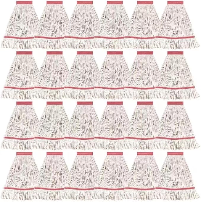 MATTHEW CLEANING Heavy Duty Mop Head Commercial Replacement for General and Floor Cleaning Wet Industrial Blue Cotton Looped End String Head Refill (Case of 24) White