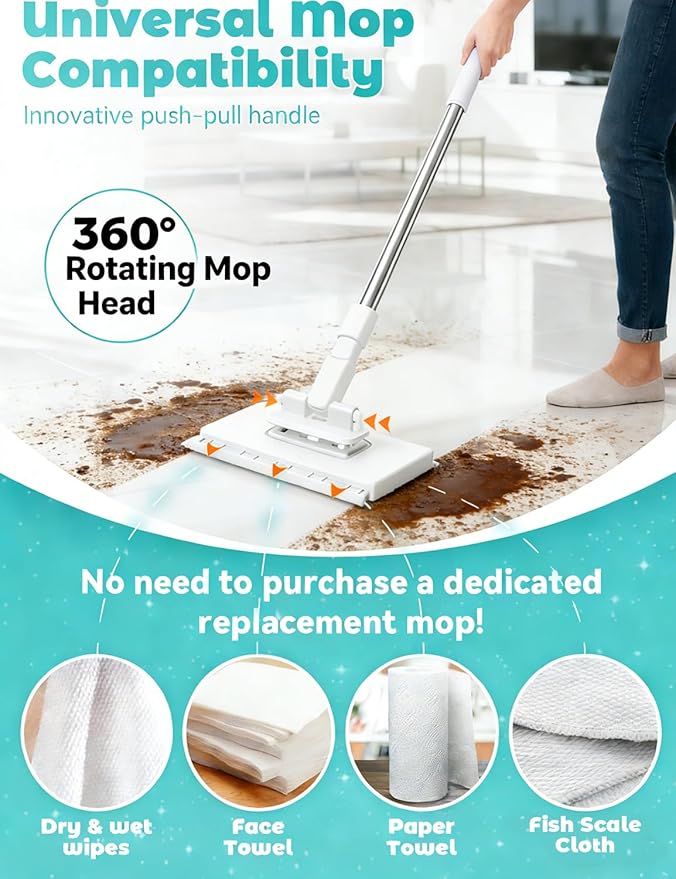 Mini Mop Cloth Changing Mini Mop with 180° Rotating Head Lazy Mops Automatic Gripping Portable Self-Squeeze Small Mops Wet &amp Dry Cleaning for Floors Tile Ceiling (with 10 Cloths)