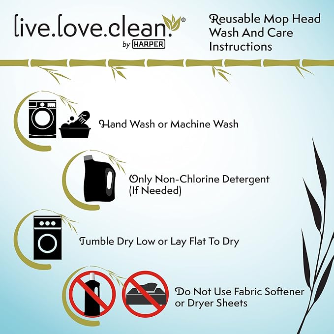 Harper Live.Love.Clean. Bamboo 2-in-1 Smooth Surface Wet/Dry Dust Mop with (2) Washable Pads for Cleaning Dust Pet Hair &amp Fine Dry Dirt