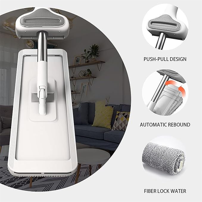 Squeeze Mop Magic Flat Hands Free Washing Lazy Mops - 360 Microfiber MopWet Mop Dry Floor Cleaning Mop for Hardwood Laminate Vinyl Tiles (Size : Mop+4 Cloth)