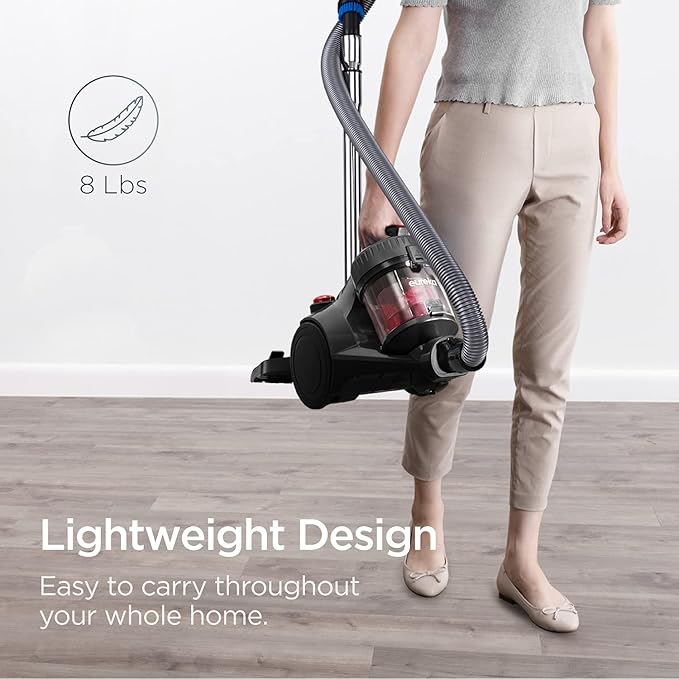 Eureka Bagless Canister Vacuum Cleaner Lightweight Vac for Carpets and Hard Floors Red Whirlwind NEN110D