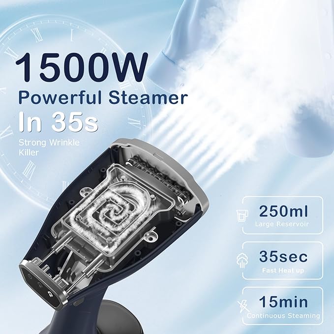 BEAUTURAL Handheld Garment Steamer for Clothes Handheld Steamer with Foldable Design Easy to Remove Wrinkles 1500W 25-Second Fast Heat up 2 Steam Level Setting with Continuous Steaming