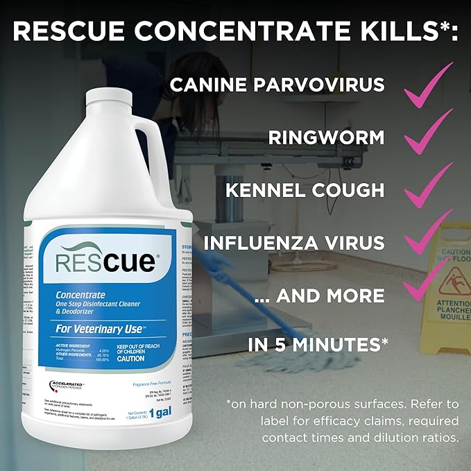 REScue One-Step Disinfectant Cleaner &amp Deodorizer – For Veterinary Use Animal Shelters Pet Foster Homes Kennels Litter Box Pet Grooming Surfaces – Sanitizing Concentrate 1 Gallon (4 Pack)