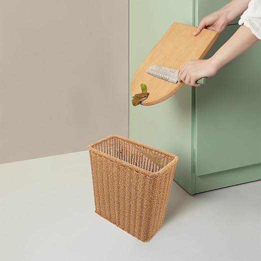 Alipis Woven Trash Basket 10.82X10.43X5.70In Slim Rectangular Wicker Waste Container Multifunctional Storage Holder for Kitchen Bathroom Office
