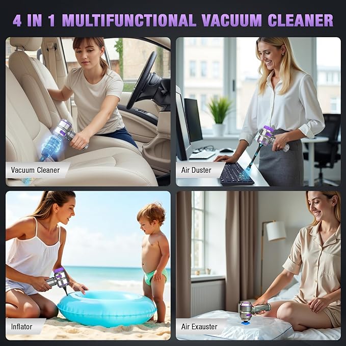 Car Vacuum Portable Cordless 18000PA High Power Mini Vacuum Cleaner Hand Vacuum Cordless Rechargeable with with Brushless Motor for Car Detailing Keyboard Cleaner Home Cleaning(Purple)