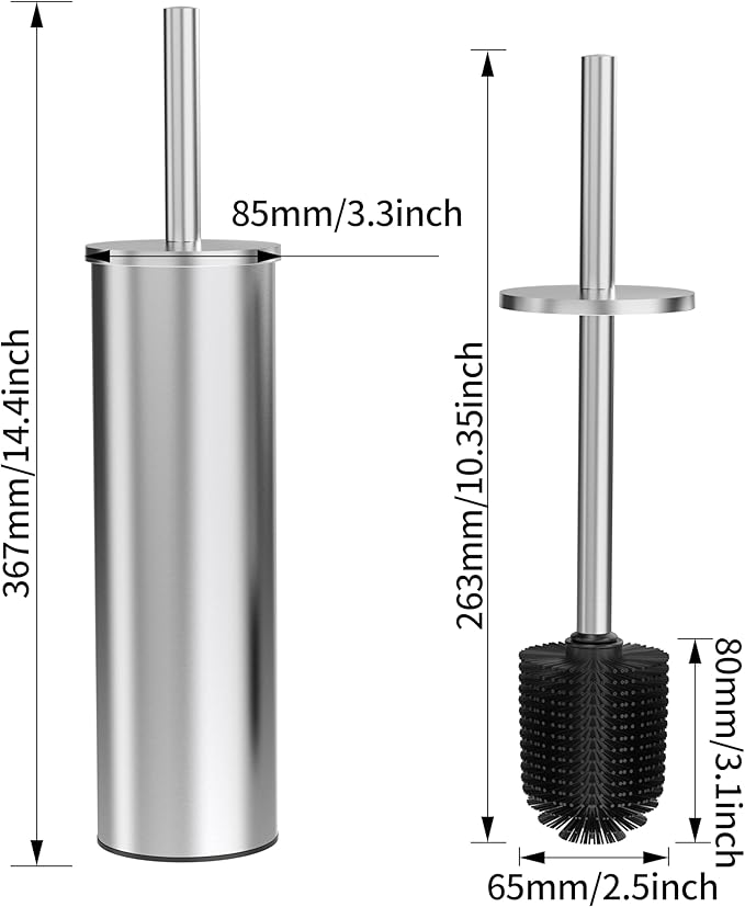 Toilet Brush and Holder Set Stainless Steel Toilet Bowl Brush with Lid Rust Proof Toilet Cleaner Brush with Caddy Durable Bristles Splash Proof Ideal for Bathroom (1 Pack Brushed Nickel)