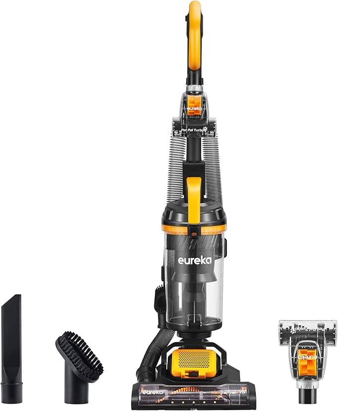 Eureka Powerful Upright Vacuum Cleaner for Home Pet Hair Lightweight Household Upright Vacuum for Carpet and Hard Floor MaxSwivel Pro NEU350 with Pet Tool Yellow