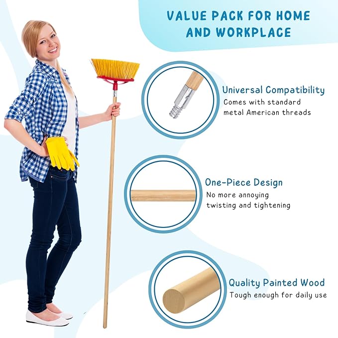 KeFanta Push Broom Handle with Metal Threaded End 57'' Wooden Stick Pole for Home and Commercial Floor Cleaning Broom and Mops Pack of 10