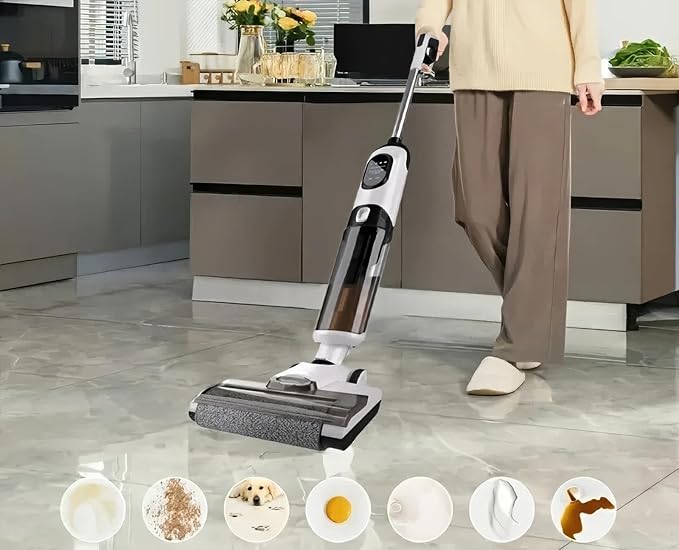 Cordless Wet and Dry Stick Vacuum Cleaner 170W Lightweight Rechargeable Floor Cleaner for Hard Floors and Low-Pile Carpets
