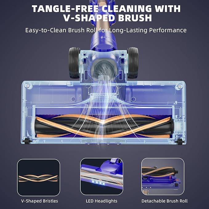 Cordless Vacuum Cleaner 180° Bendable Wand Stick Vacuum Cleaners with LED Touch Screen 8-in-1 Lightweight Rechargeable Vacuum with 1.5L Dust Cup for Home Hard Floor Low-Pile Carpet