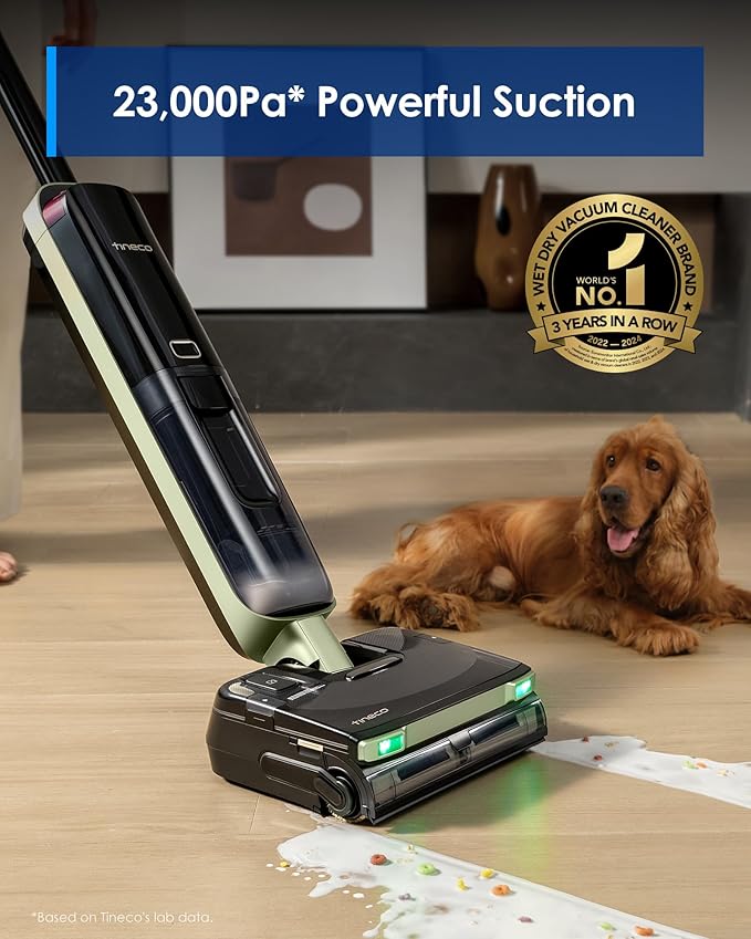 Tineco Floor ONE S7 Master Wet Dry Vacuum Cleaner 23kPa Suction Vacuum Mop with DustReveal Green Headlight 65 Min Runtime 185°F Flashdry 3.9inch Ultra-Slim Stretch Mop