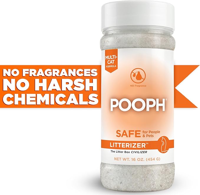 POOPH® LITTERIZER® – 16oz Bottle – Absorbs 46x Weight in Wetness &amp Odor – Keeps Litter Dry Reduces Mess Reduce Litter Costs and Get a Stink-FREELitter Box – Without Fragrances or Harsh Chemicals