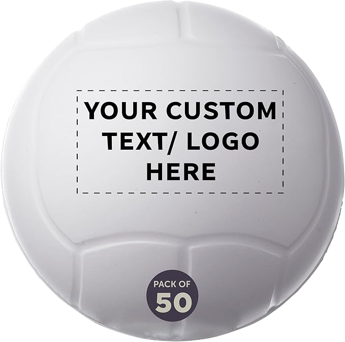 DISCOUNT PROMOS Custom Volley Ball Shaped Squeeze Balls Set of 50 Personalized Bulk Pack - Perfect for Promotional Giveaways - White