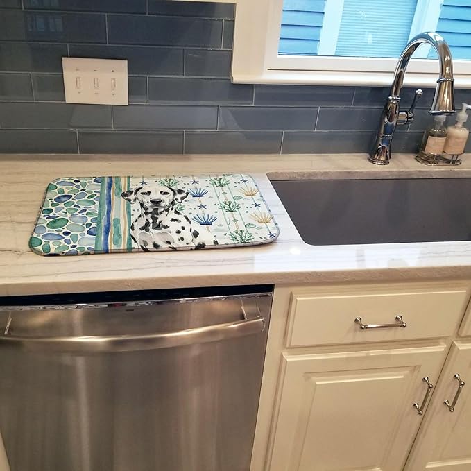 Caroline's Treasures Dalmatian Coastal Sea Glass Dish Drying Mat Absorbent Dish Drying Mat Pad for Kitchen Counter Dish Drainer Mat for Countertop 14 x 21 Multicolor
