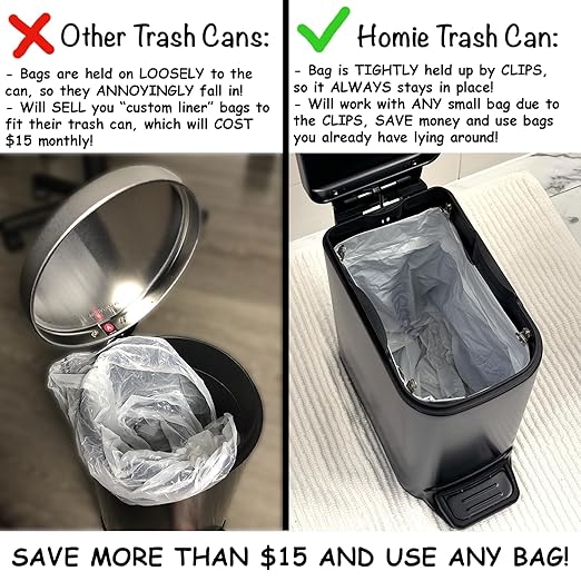 Homie Soft Close Slim Trash Can 6 Liter / 1.6 Gallon with Anti - Bag Slip Liner and Lid Use as Mini Garbage Basket Slim Dust Bin or Decor in Bathroom Restroom Kitchen or Bedroom (Matte Black)