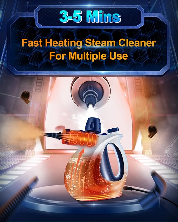 Handheld Pressurized Steam Cleaner with 11-Piece Accessory Set Multi-Surface Steamer for Cleaning All Natural Steam Cleaner for Home Upholstery Car Floor Kitchen and More