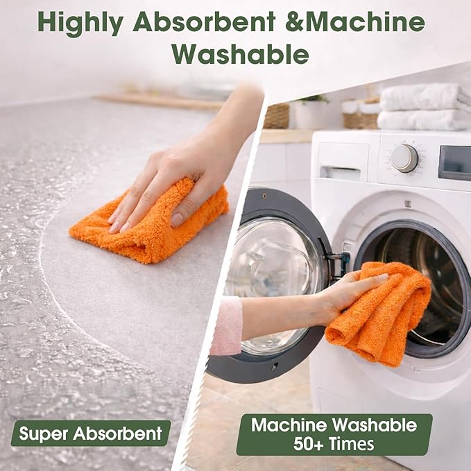 Microfiber Cleaning Cloth Roll–100 Pack Tear Away Microfiber Towels Reusable Washable Scratch-Free Kitchen Towels for Car Home Kitchen Glass Dishes(Honey Orange)