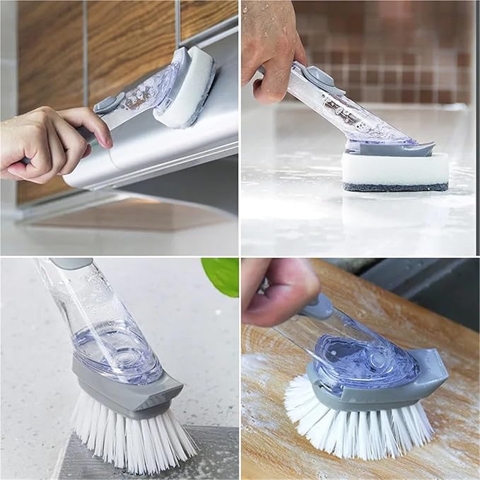 Refillable Liquid Cleaning Brush Kitchen Bowl Scrubber Cleaning Sponge Long Handle Dispenser Cleaner Tool With Dish Soap Washing(1)